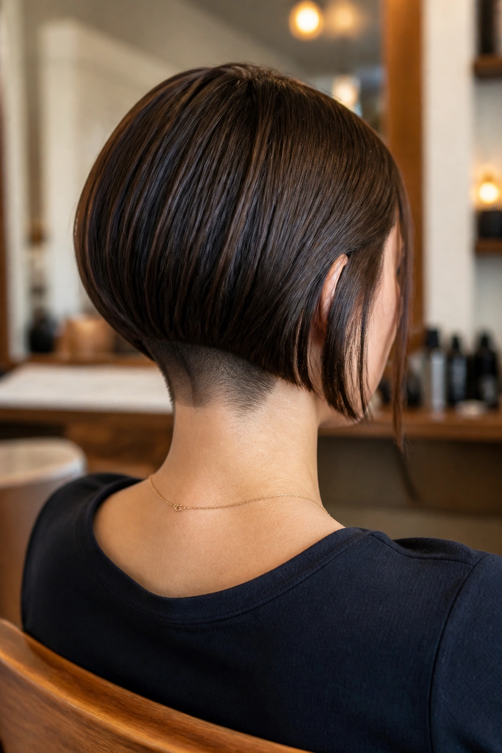 Back view of a real woman bob with a nape undercut