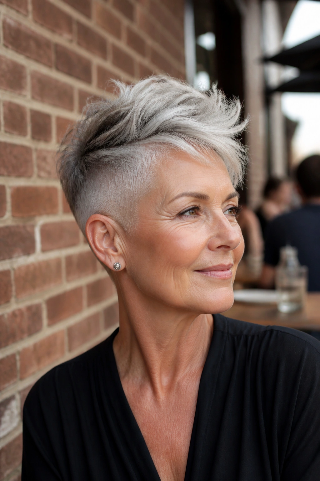 Real woman with undercut pixie removing bulk.