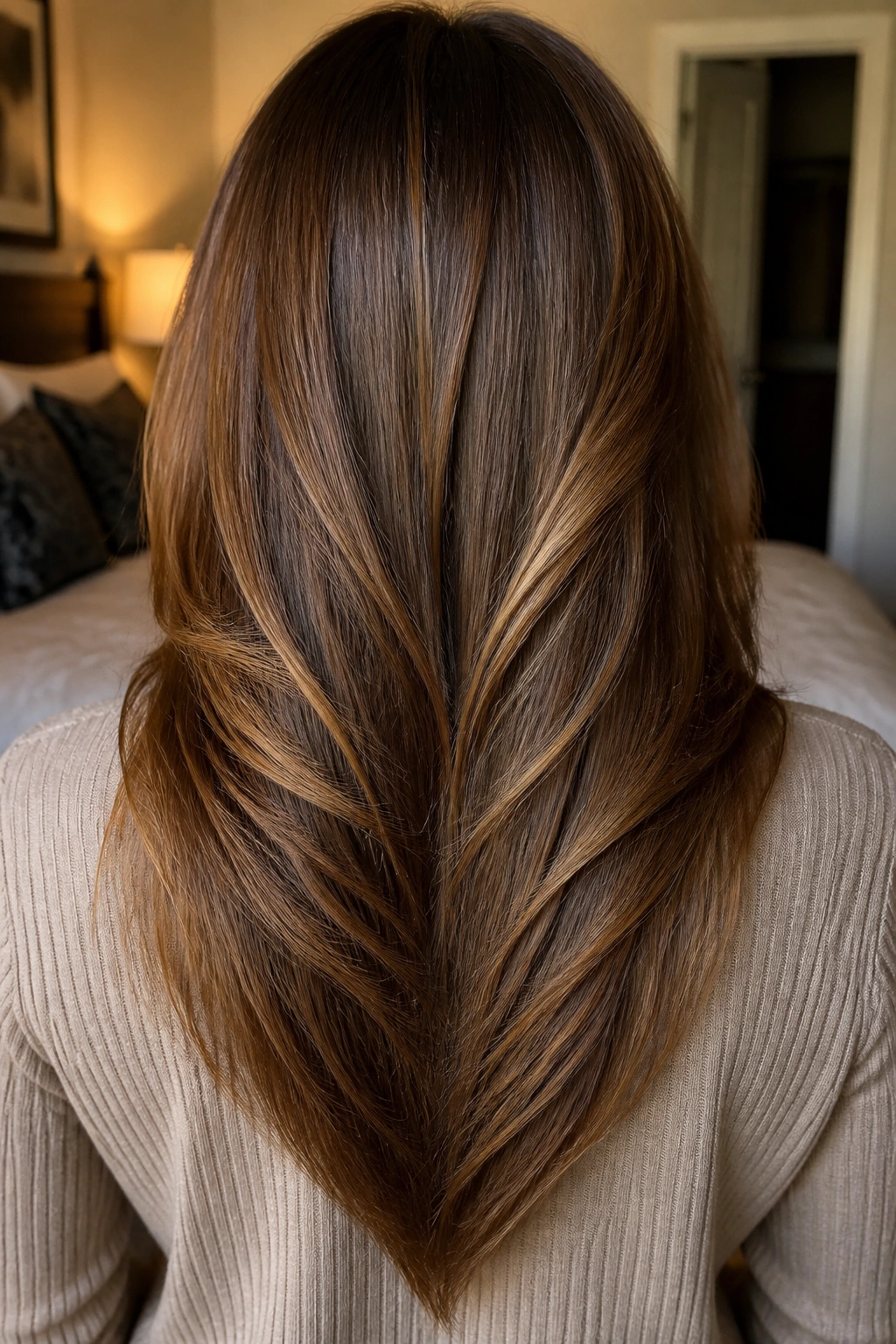 Back view of real person showing soft V-cut at nape.