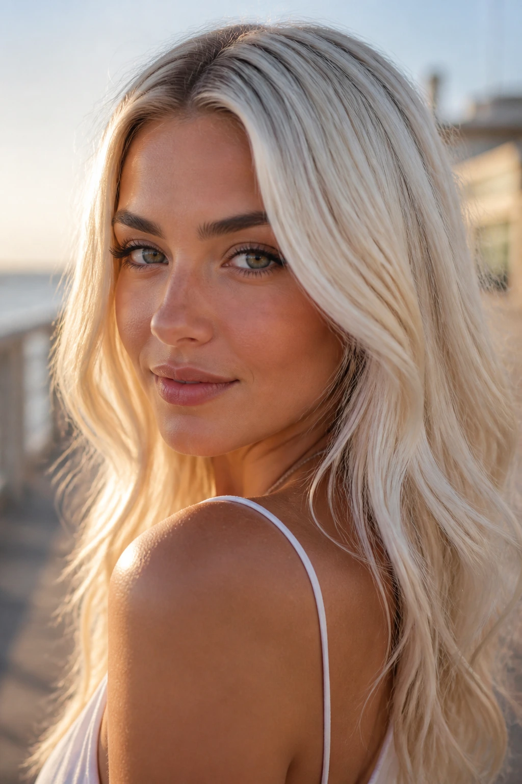 Close-up portrait of vanilla blonde hair with bright white warmth