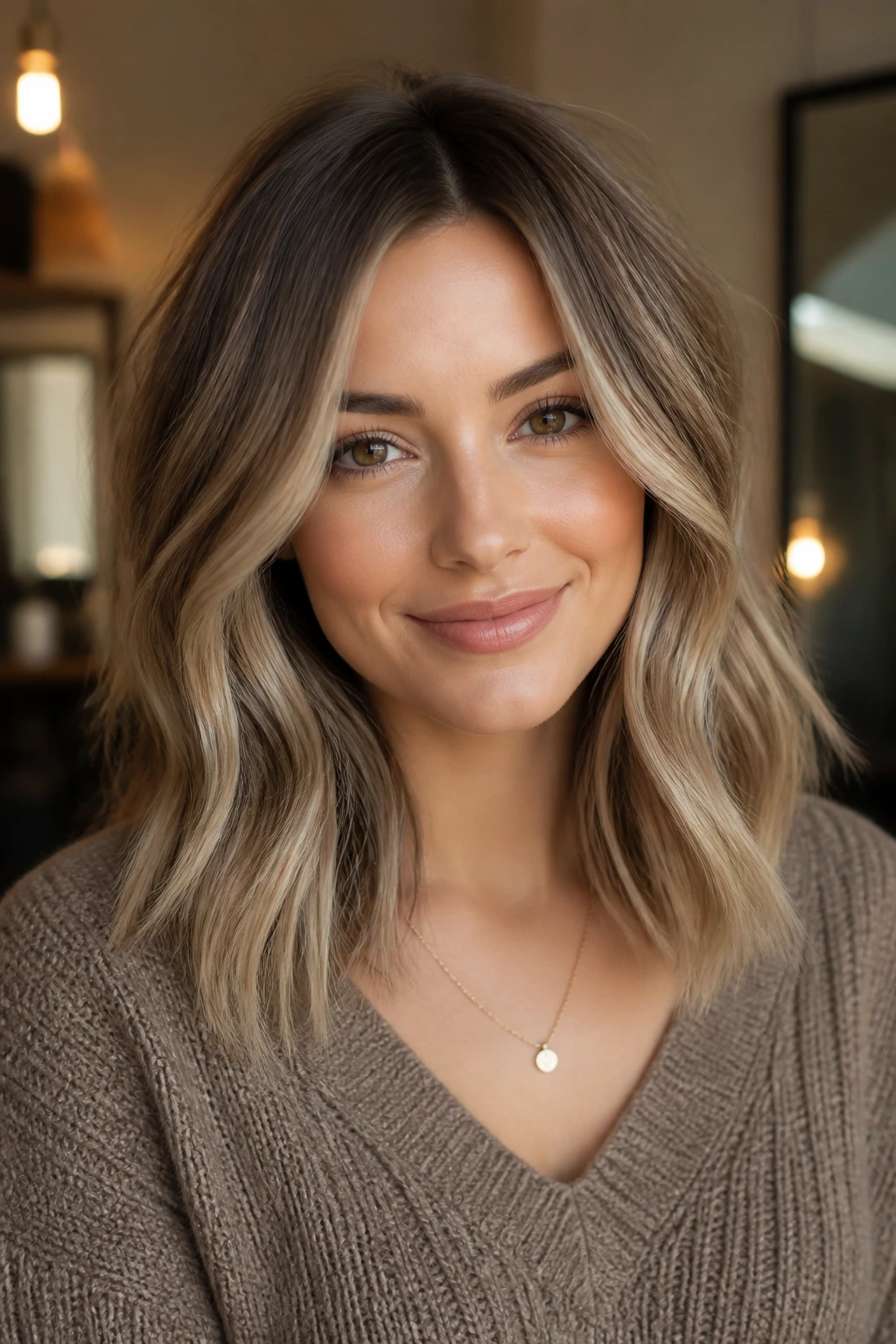 Reverse balayage with vanilla ends and deeper underpieces on a real person