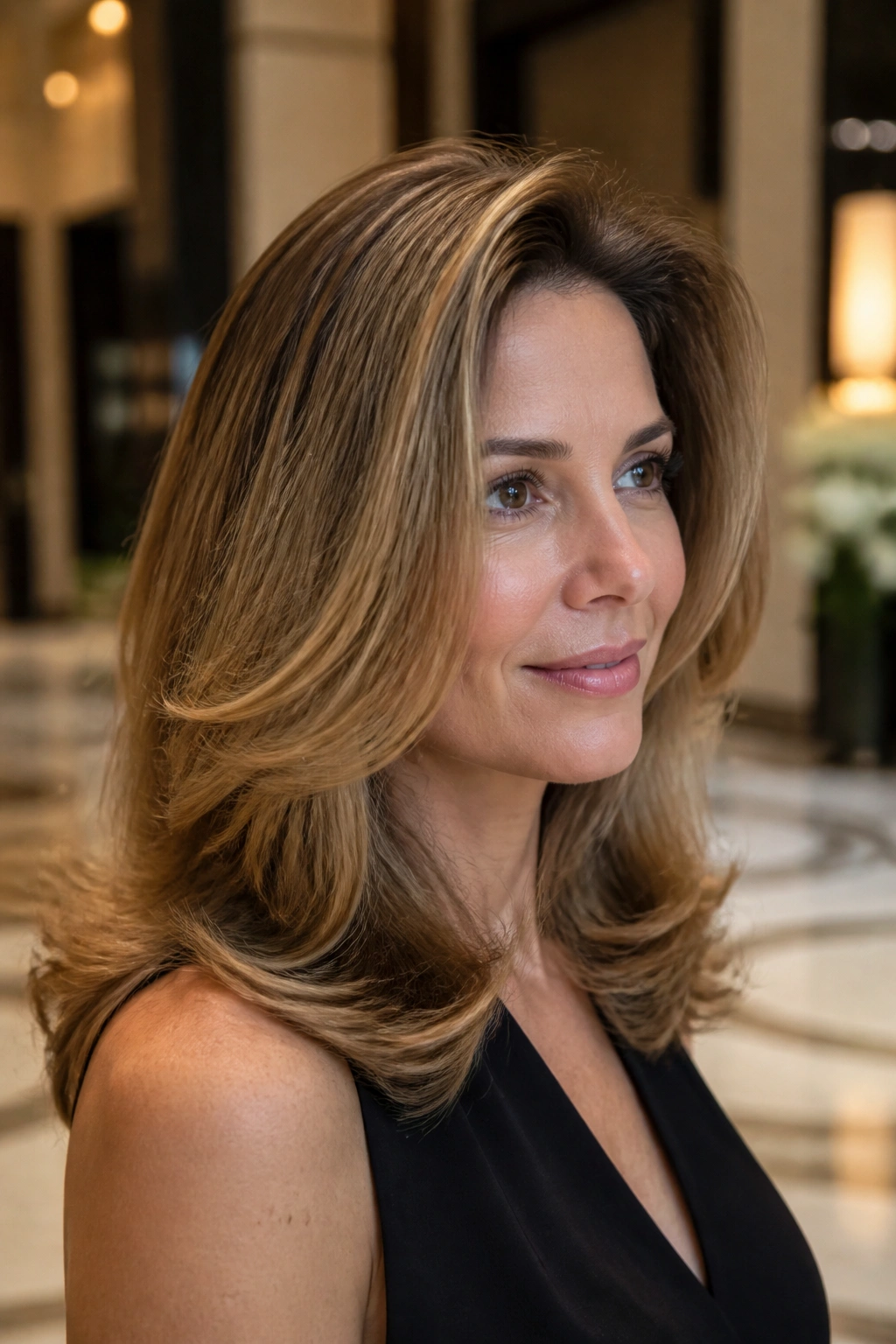Close-up of a real woman with a voluminous blowout
