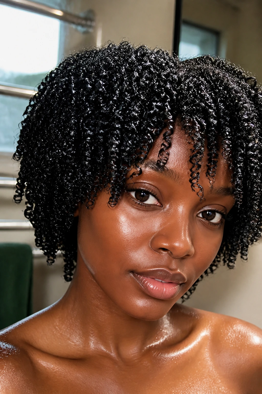 Close-up of a real person with defined 4C coils after washing and styling.