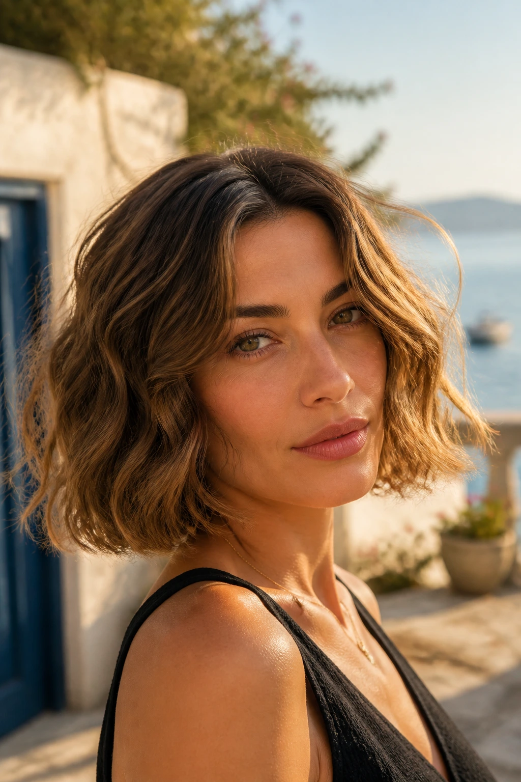 Close-up real woman with a Wavy Bob and natural movement