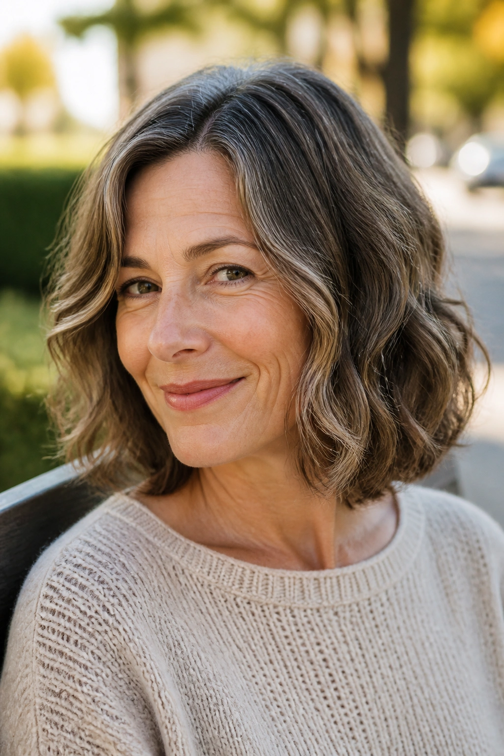 Close-up of real woman with a wavy lob and natural bend