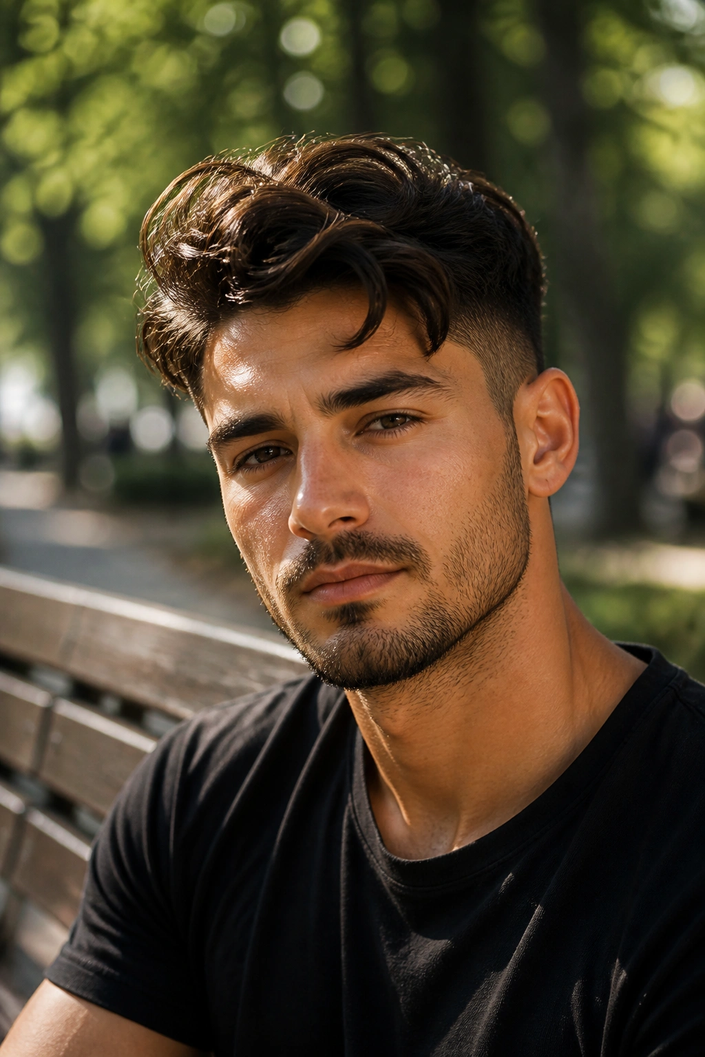 Close-up portrait of a man with a wavy undercut showing natural wave on top