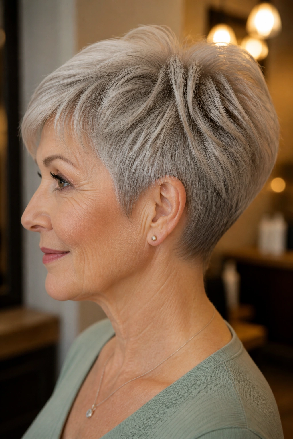 Real woman with rounded wedge-cut hairstyle