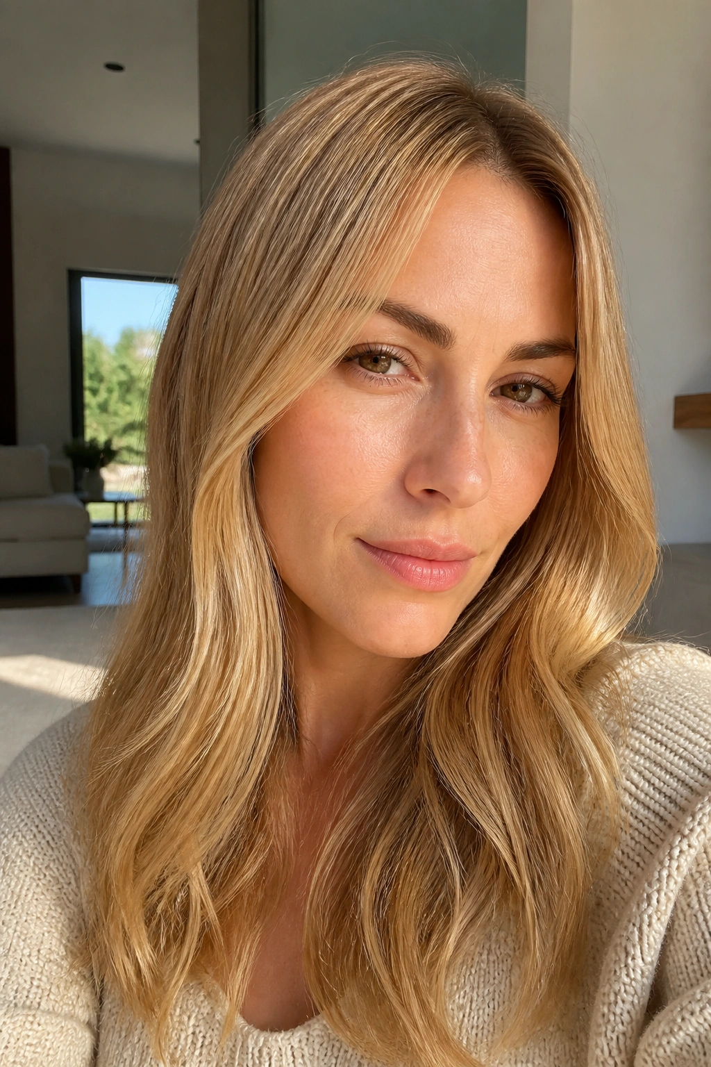 Close-up of real woman's wheat blonde hair with natural golden-neutral tones