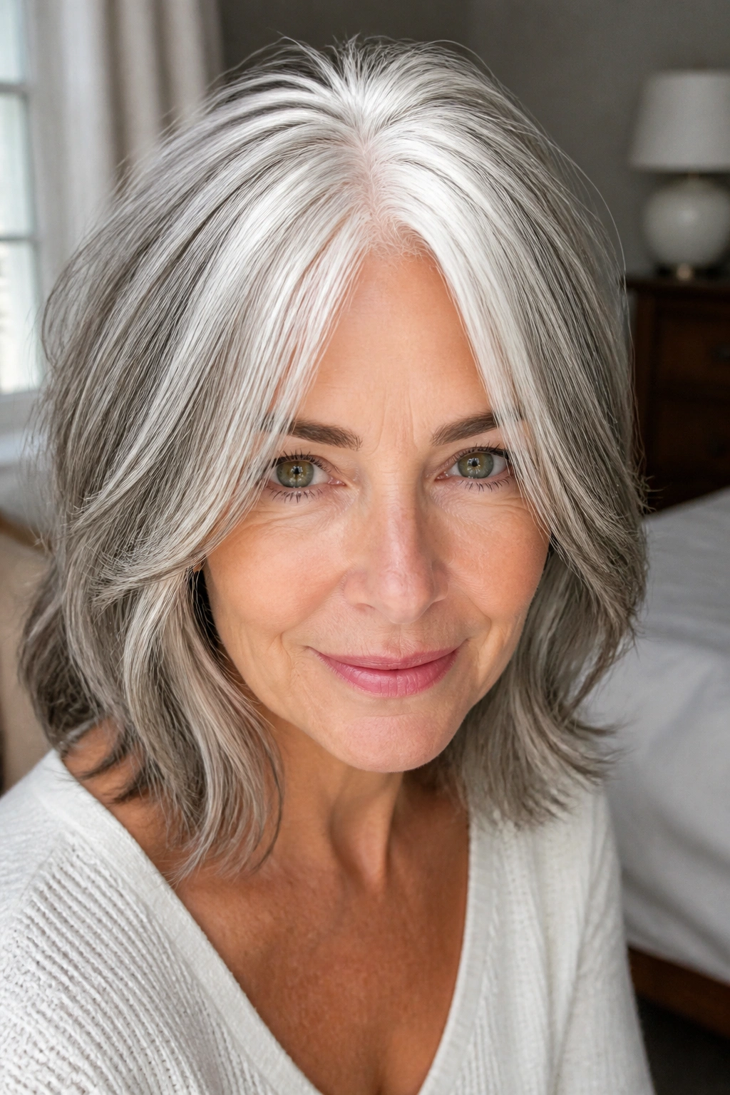 Close-up of a real woman showing white halo highlights at crown