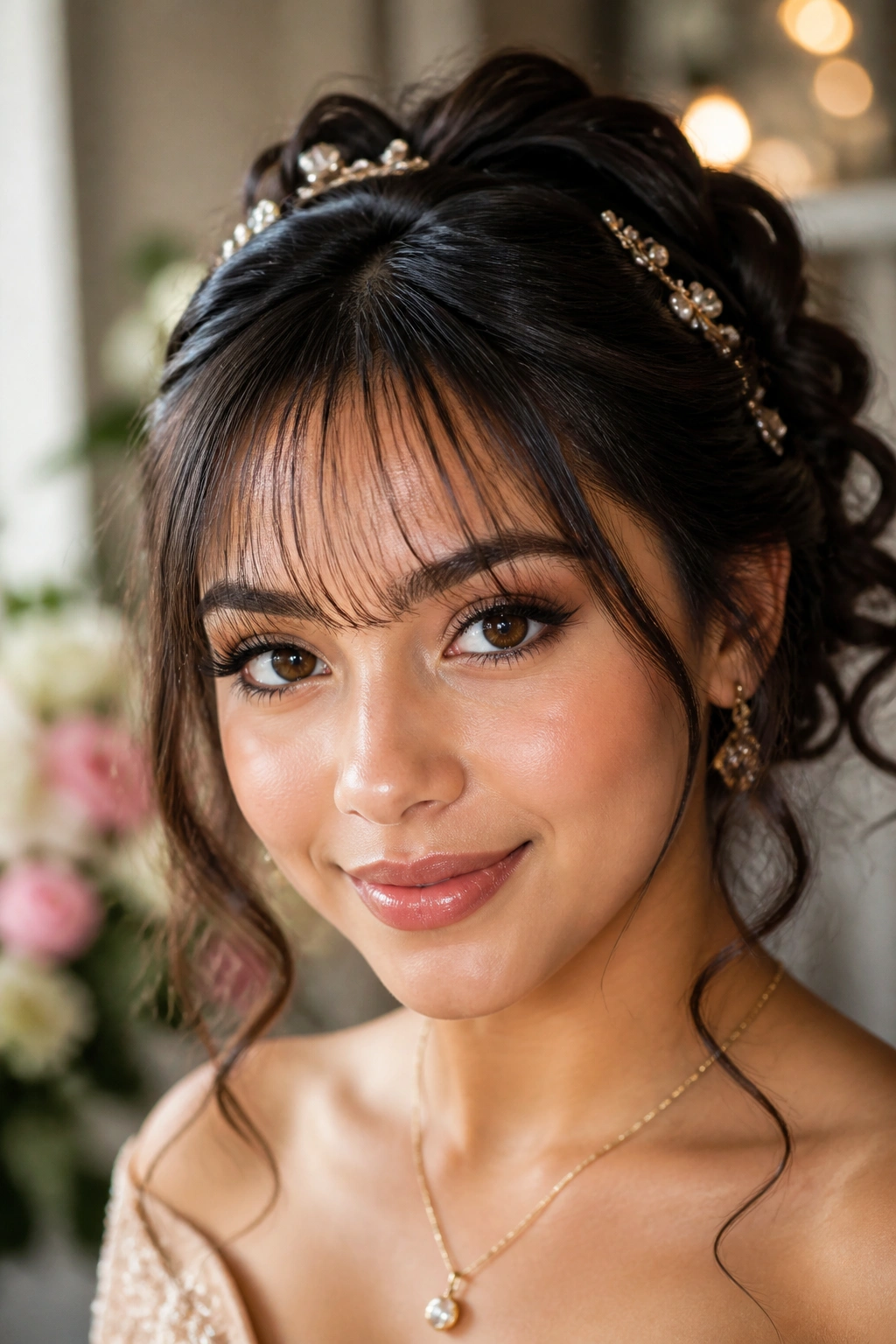 Close-up wispy see-through bangs on a real woman