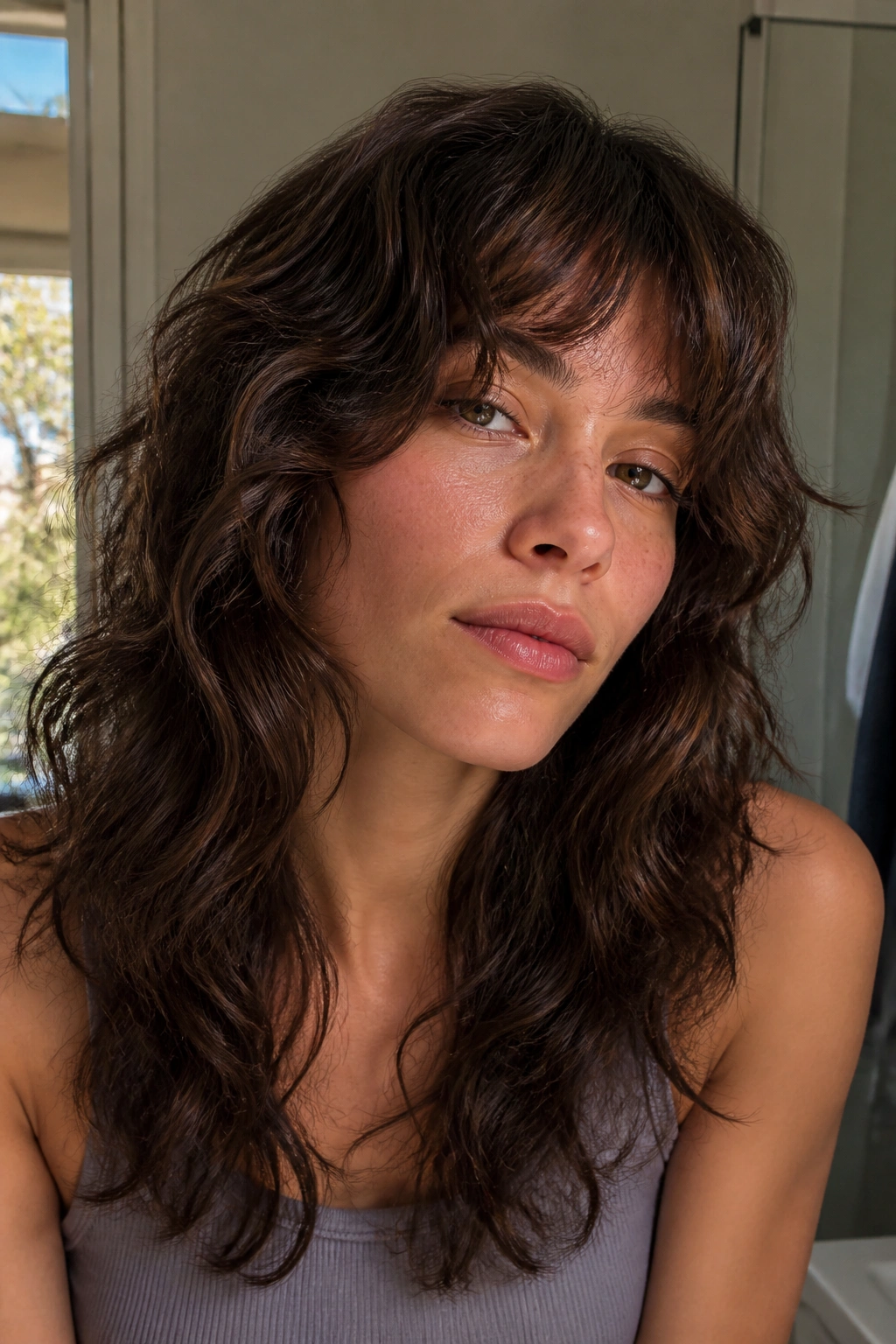 Real person with Low-Maintenance Air-Dry Wolf Cut showing natural waves and relaxed texture.