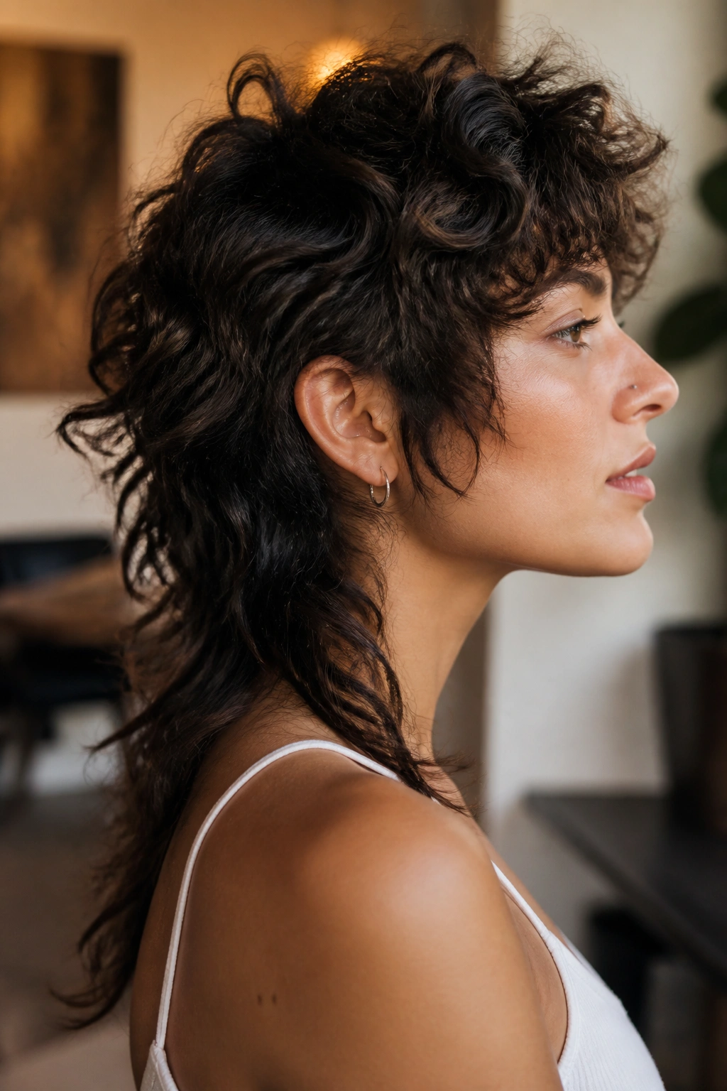 Real person with long wolf cut and tapered back, shown in side profile.