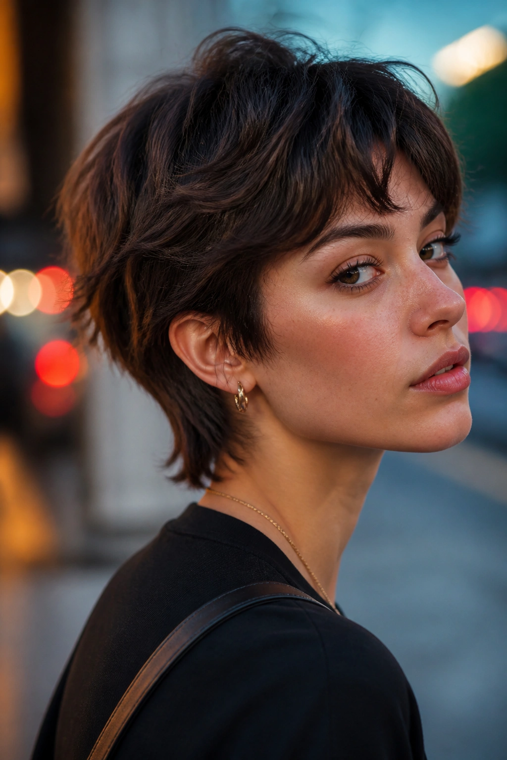 Close-up portrait of a person with a Wolf Cut With Tapered Nape