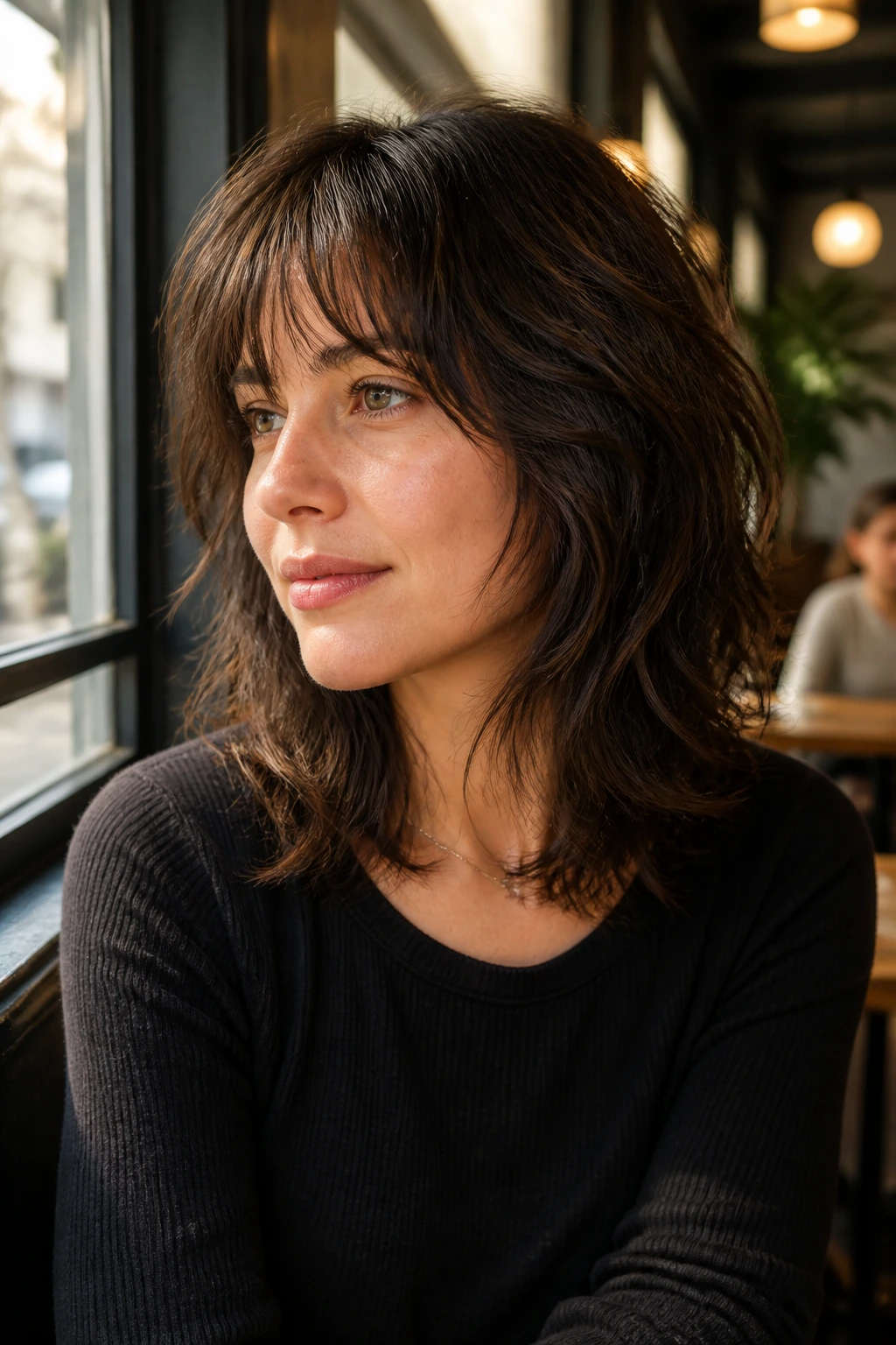 Close-up of a real person with a Balanced Everyday Wolf Cut featuring textured crown and soft front pieces.