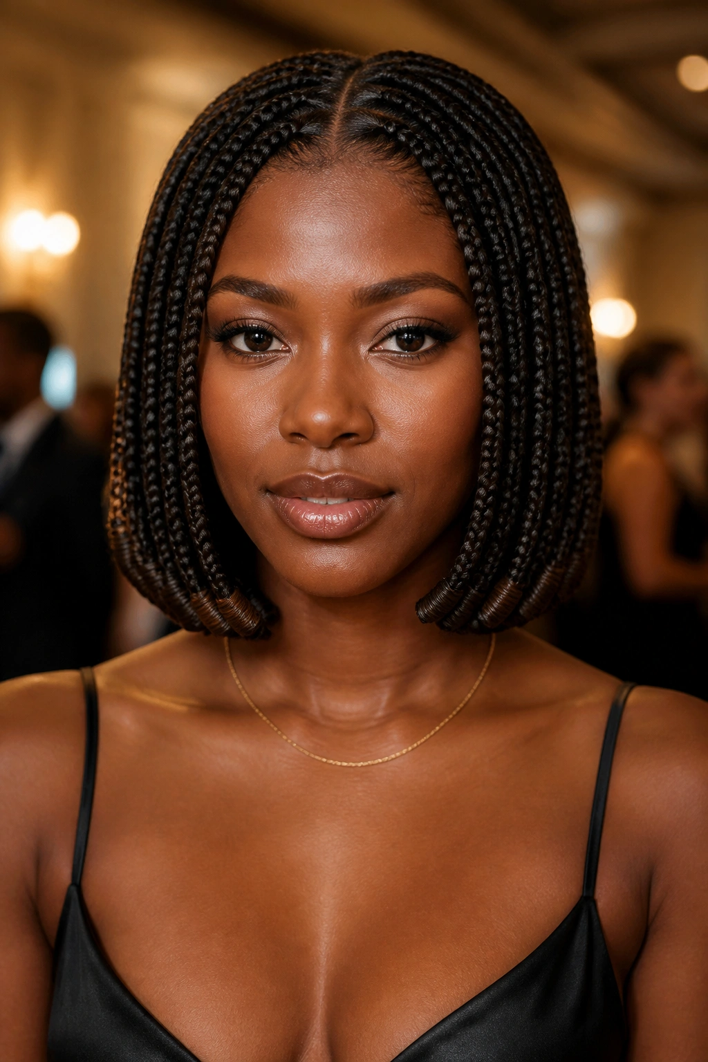 Close-up of a real woman with wrapped ends on bob braids