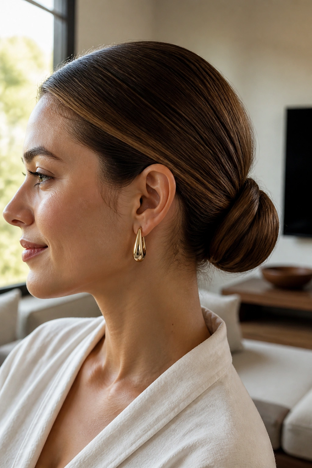 Close-up of wrapped ponytail bun on a real person.