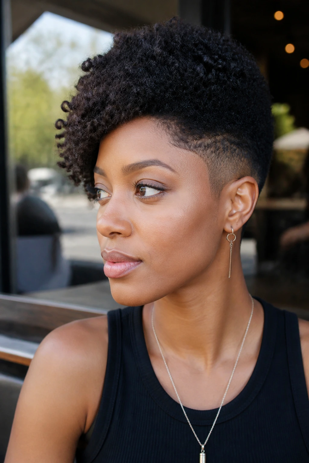 Close-up of a real person with an asymmetrical taper cut.