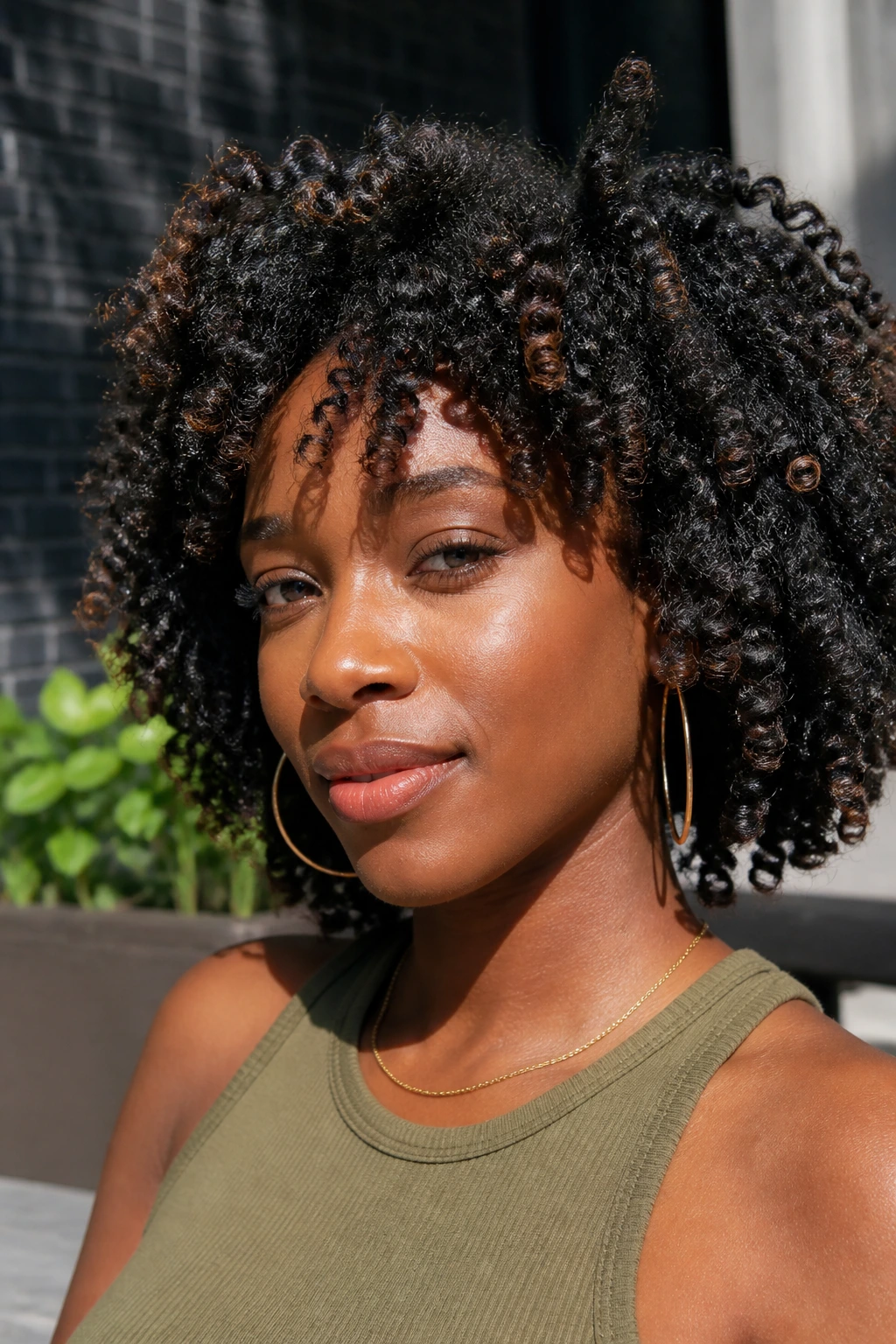 Close-up of a real person with defined texture from a bantu knot-out