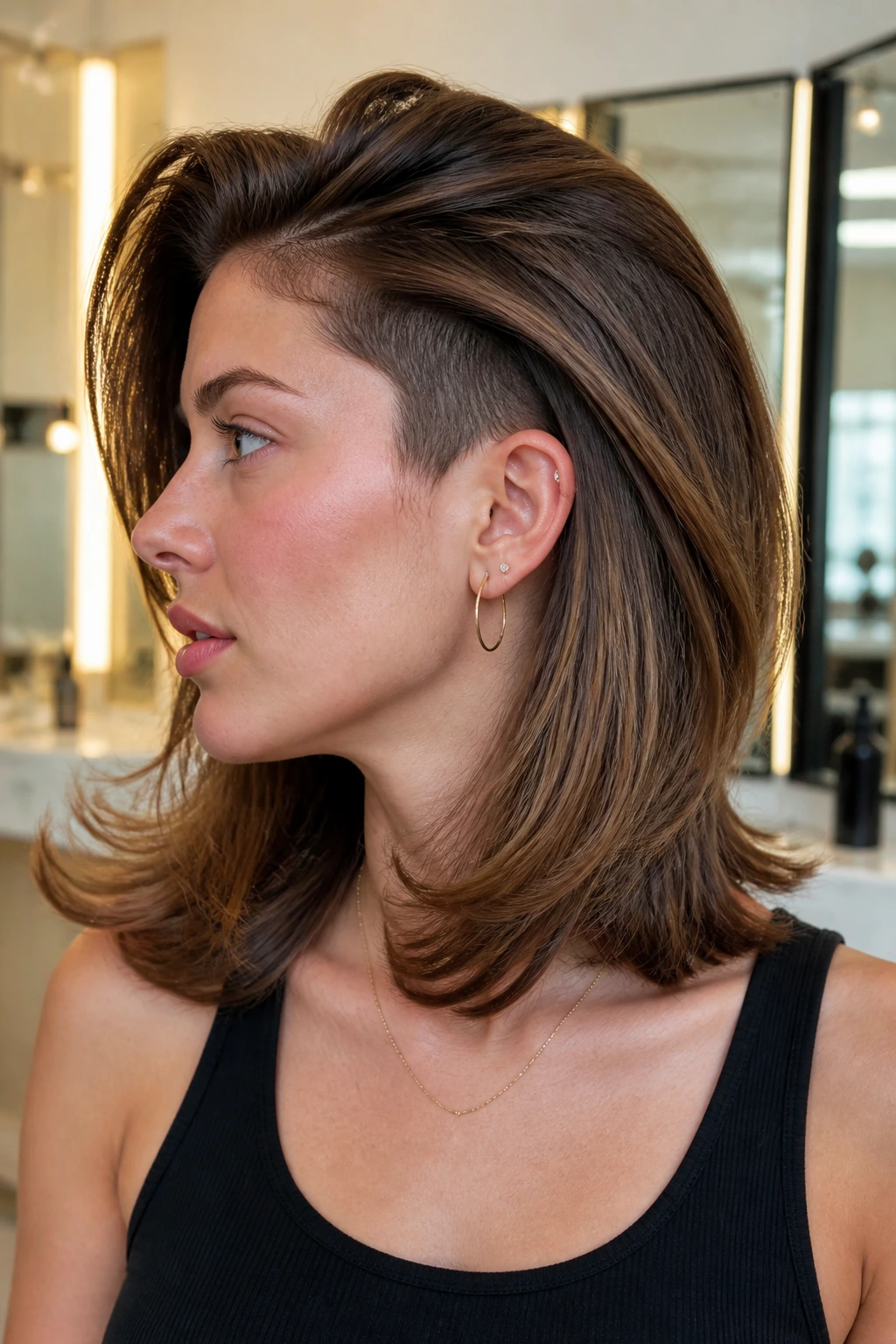 Close-up of a real person with blowout layers and invisible undersection.