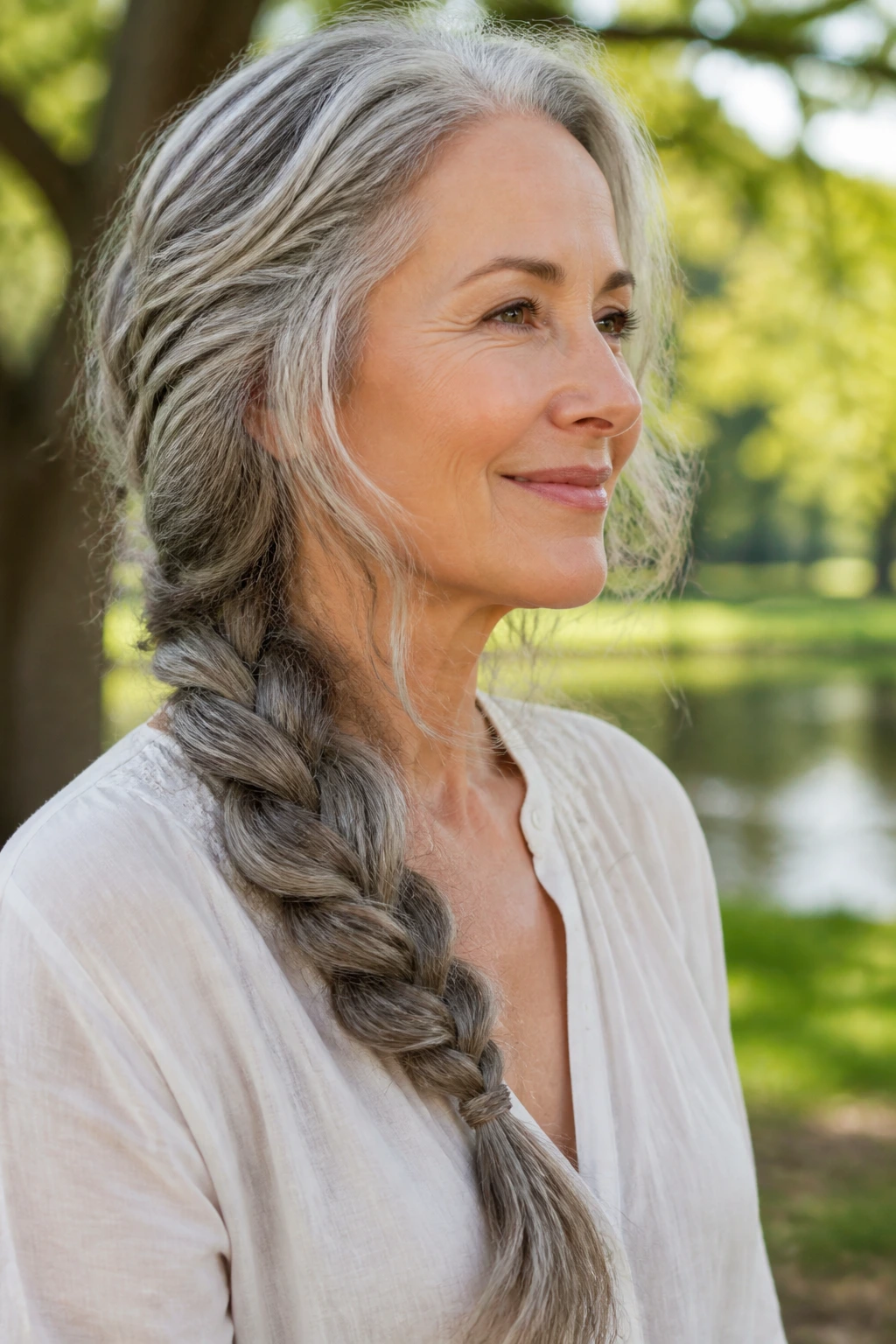 Close-up of a real woman's loose bohemian braid in natural light