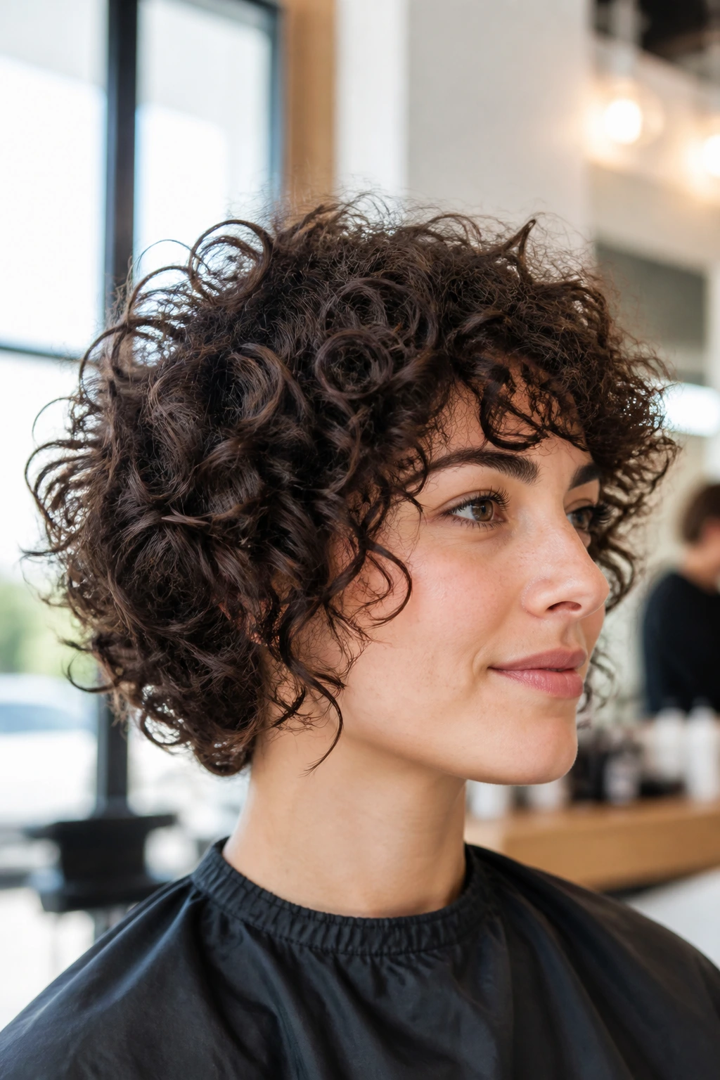 Close-up of real person with dry-curled hair showing natural curls