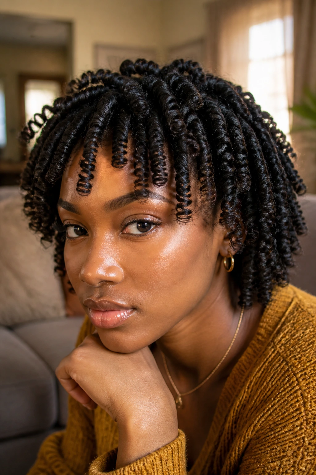 Close-up of finger coils on a real person with defined spirals