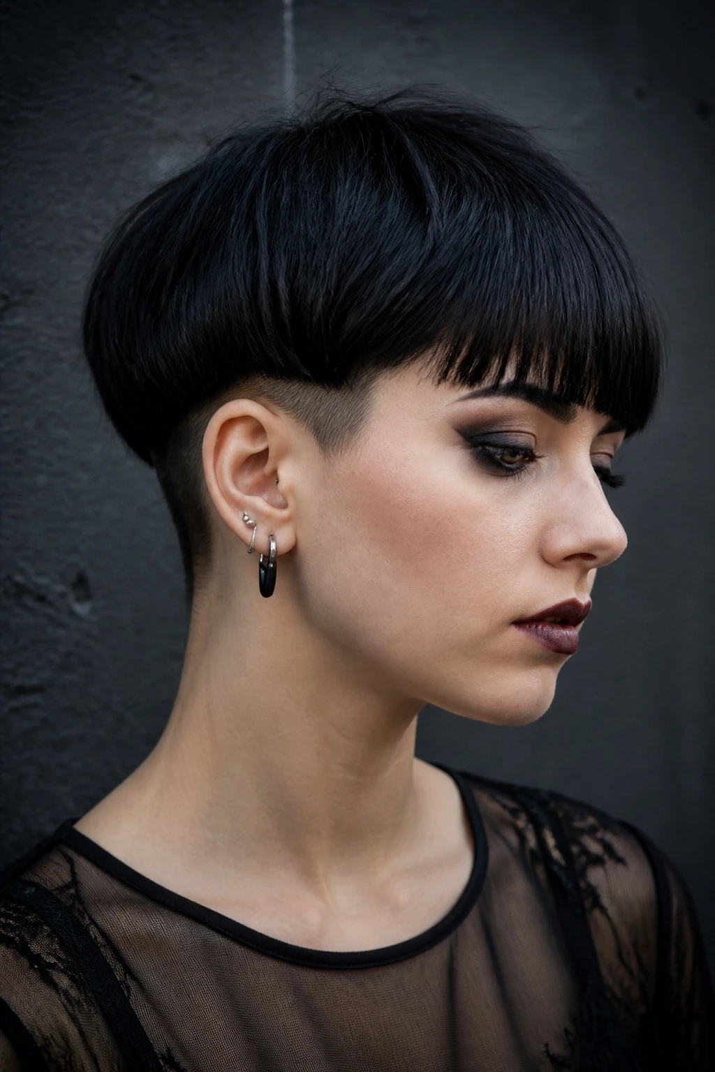 Real person with Goth fringe and understated nape undercut