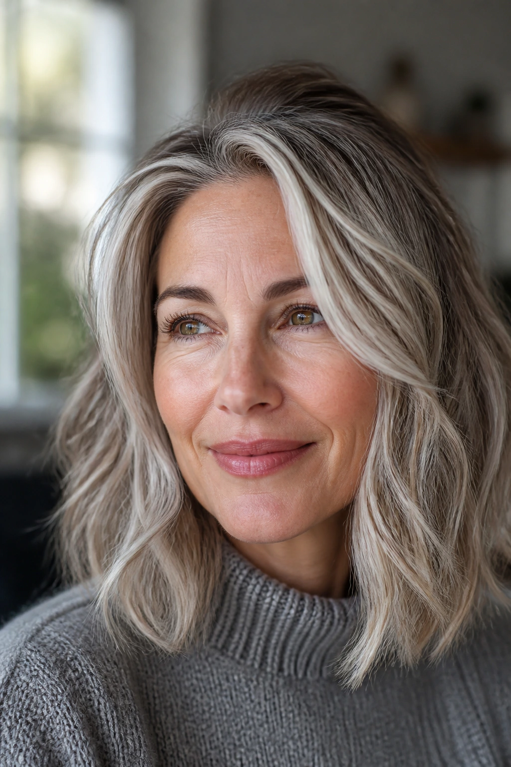 Hair with icy platinum accents on light brown base