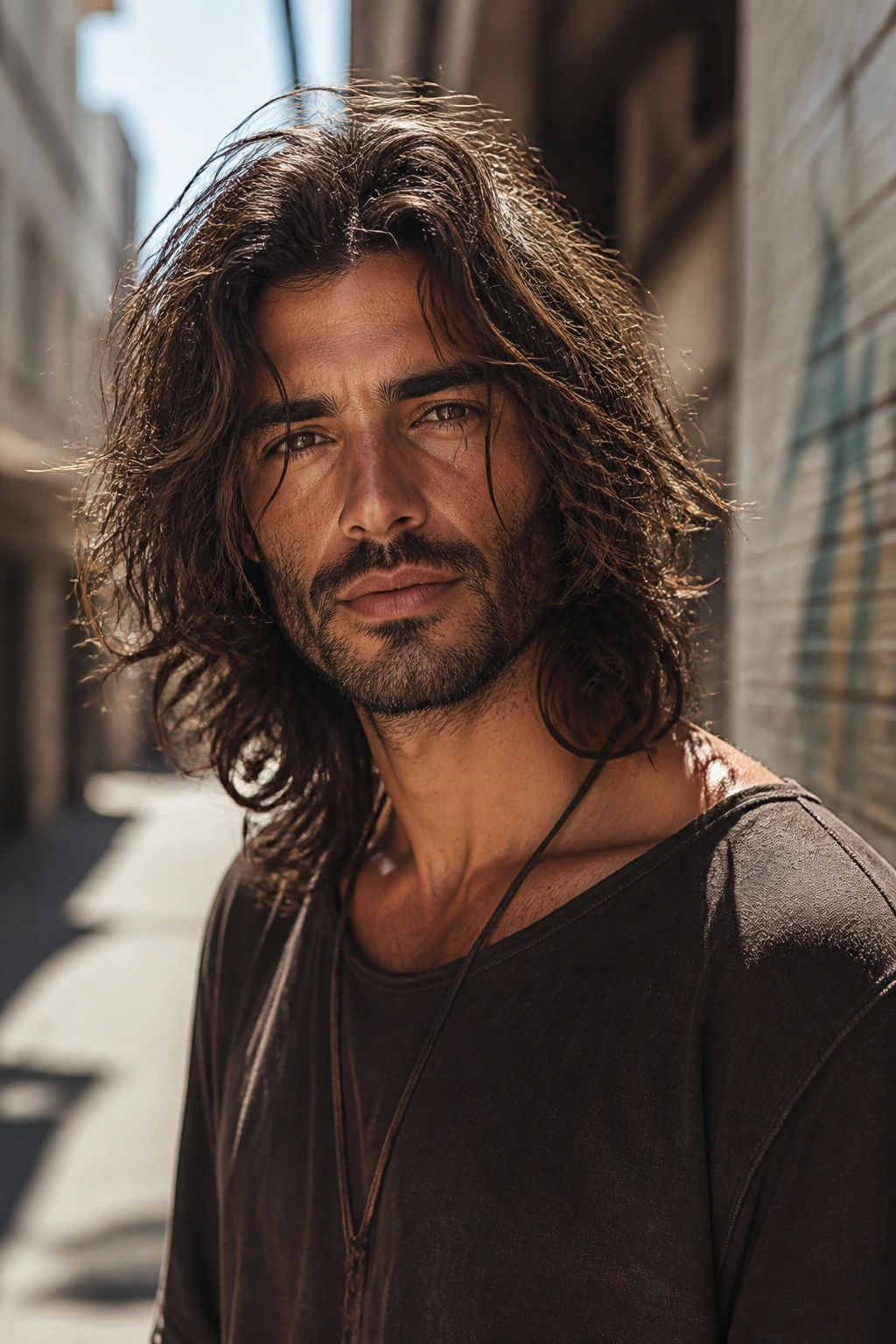 Portrait of a man with long textured hair styled messy