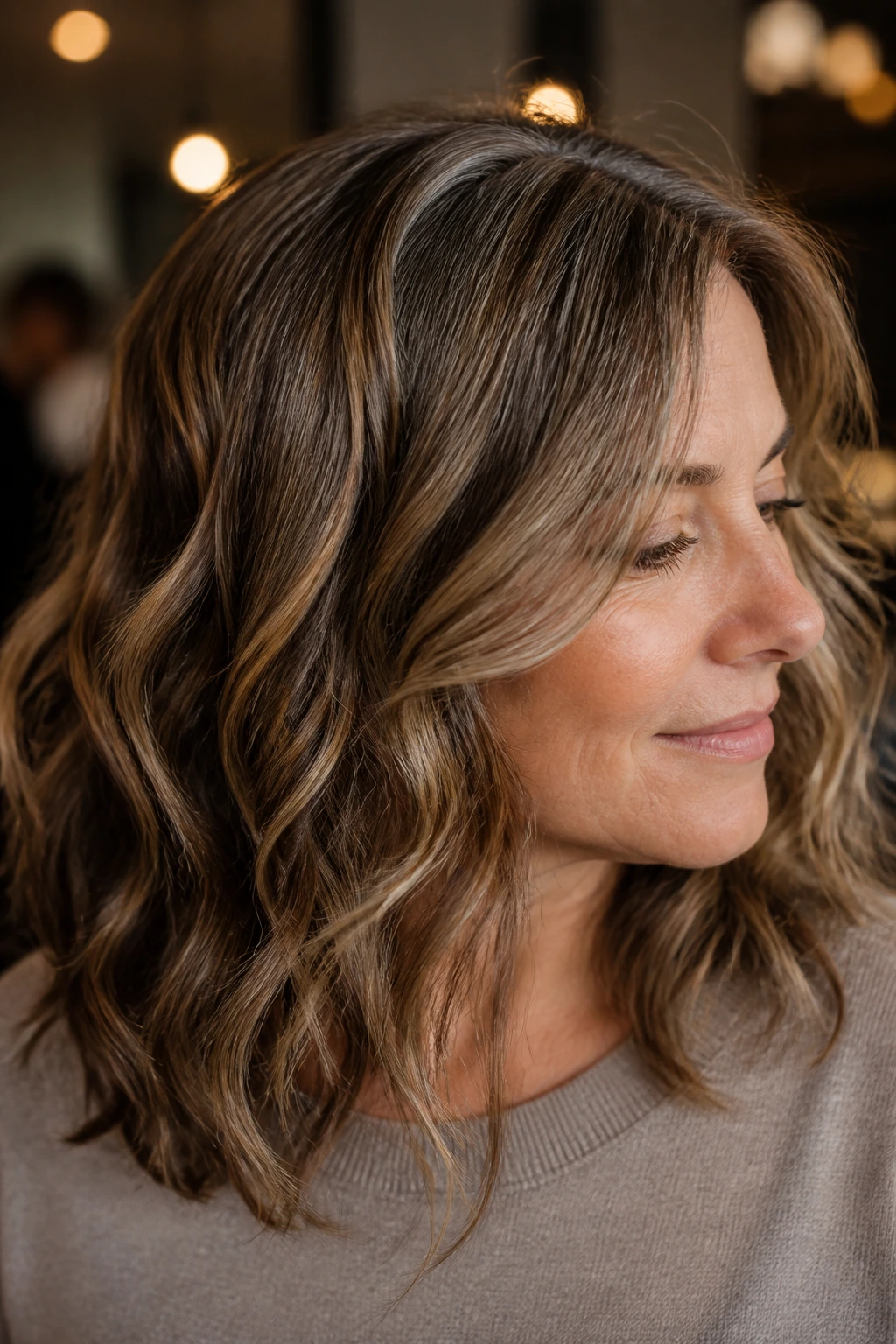 Close-up of hair showing darker lowlights for depth