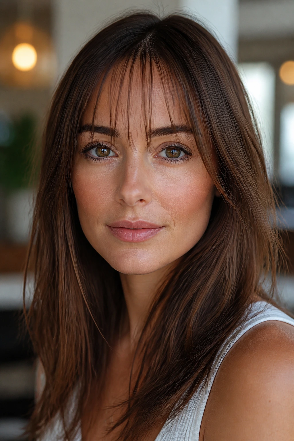 Portrait of a person wearing a nearly invisible minimalist fringe