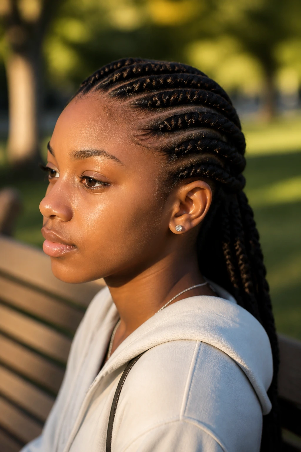 Close-up portrait of teen girl with rope twist braids along scalp
