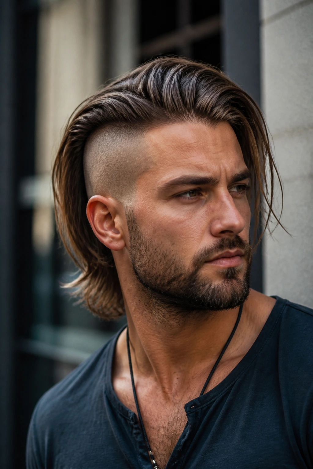 Man with long top and shaved sides showing disconnected undercut.